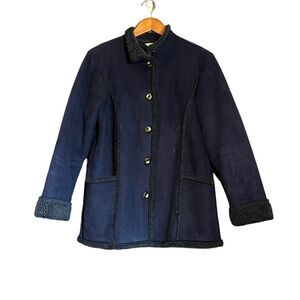 L.L. Bean navy faux‎ fur button down coat
